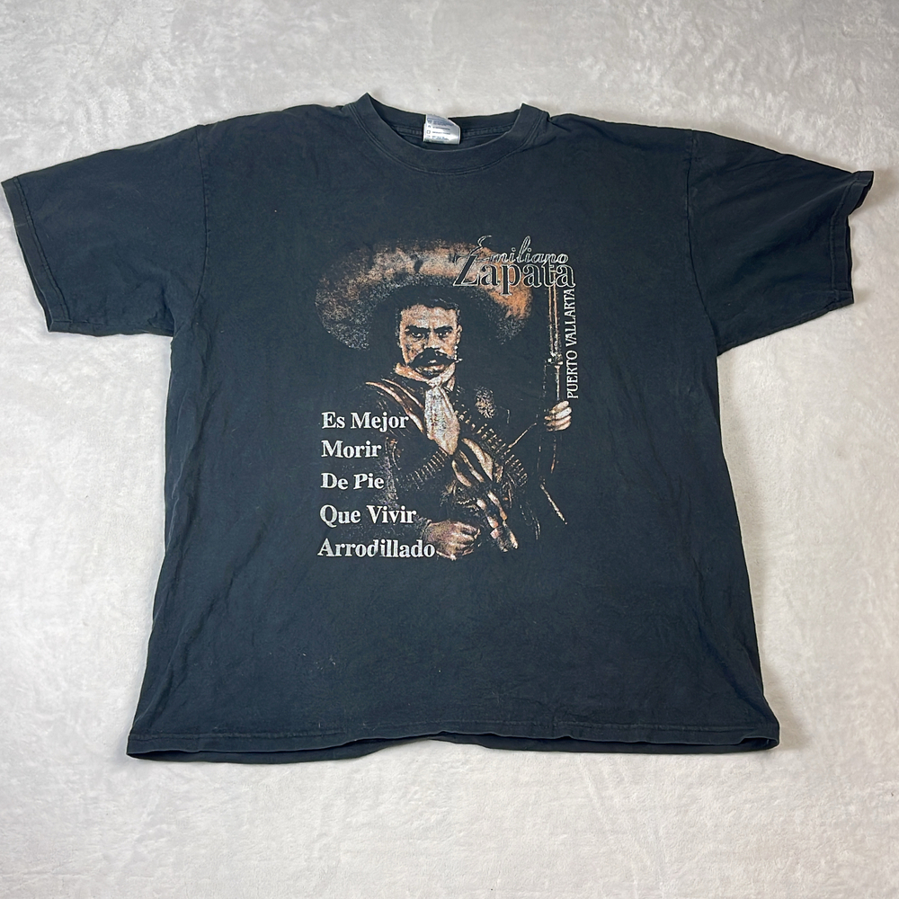 Emiliano Zapata Mexican Revolutionary Men's Black T-Shirt Size XL Vintage Yazbek